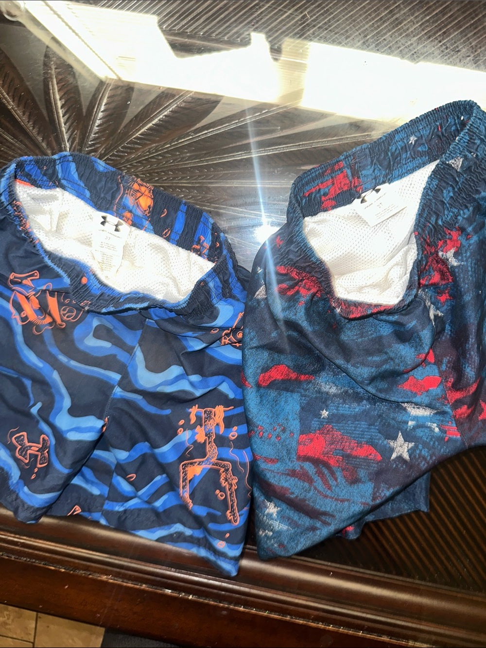 Under Armour Navy & Red Printed Athletic Shorts - Blue Base with Red Accents